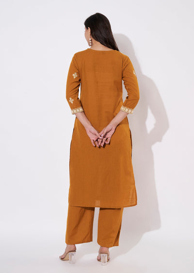 Dark Mustard Slup Cotton Kurti set