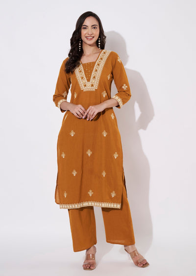 Dark Mustard Slup Cotton Kurti set