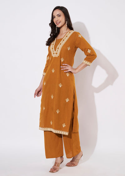 Dark Mustard Slup Cotton Kurti set