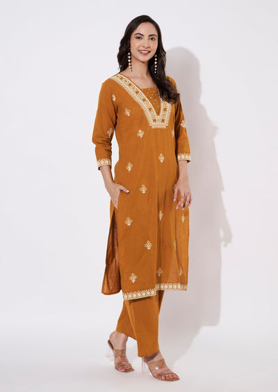 Dark Mustard Slup Cotton Kurti set