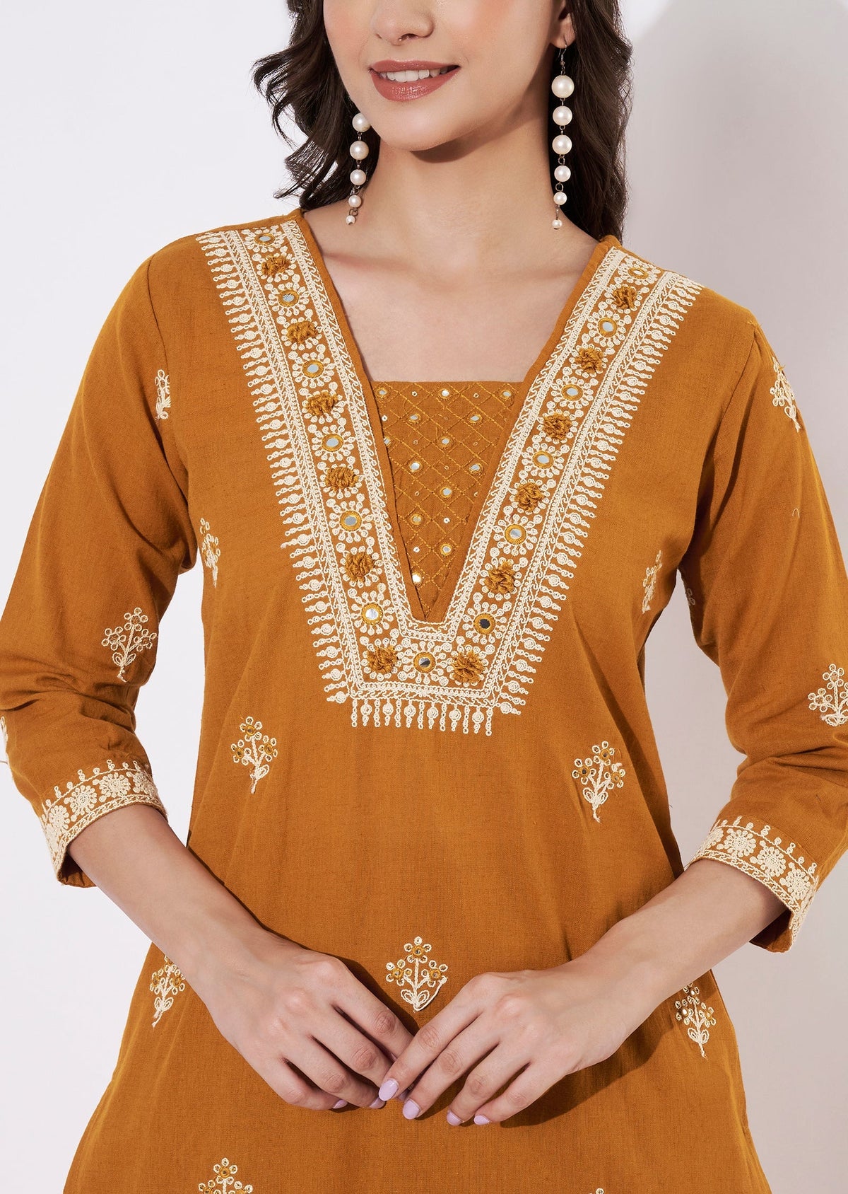 Dark Mustard Slup Cotton Kurti set