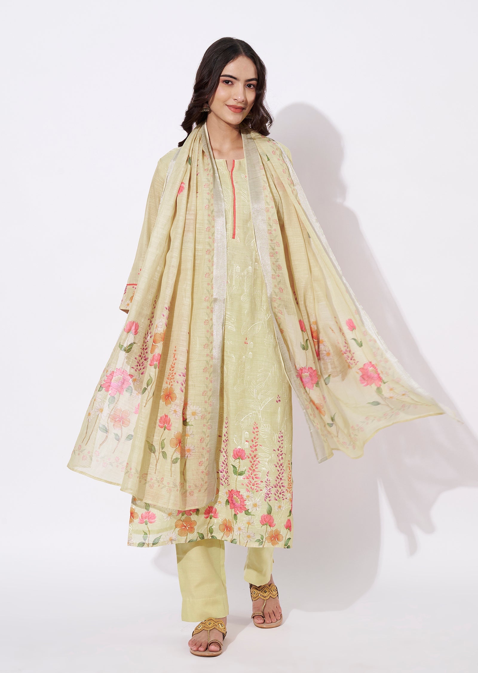 Cream Linen Cotton Straight cut suit