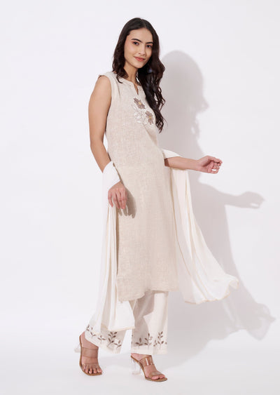 Beige Cotton Straight cut suit