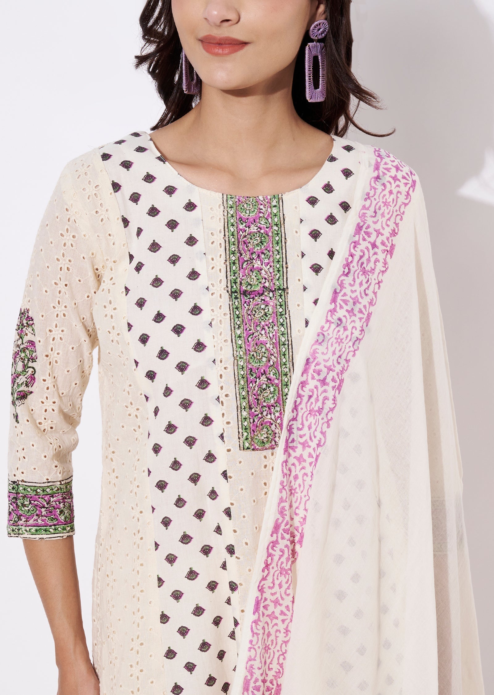 Cream Cotton Anarkali Suit