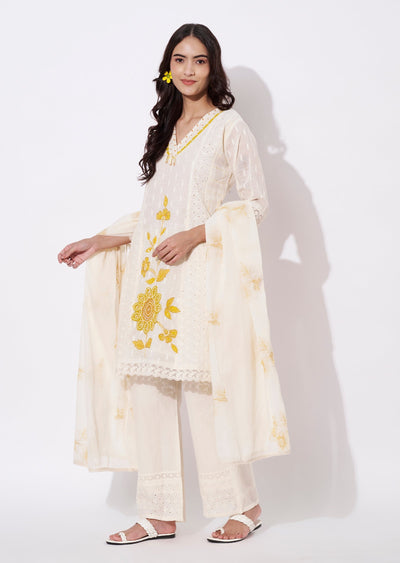 Off White Cotton Anarkali Suit
