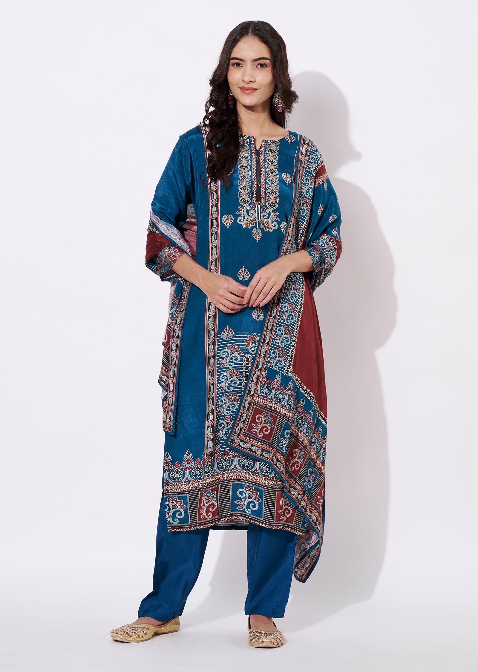 Teal Blue Muslin Straight cut suit