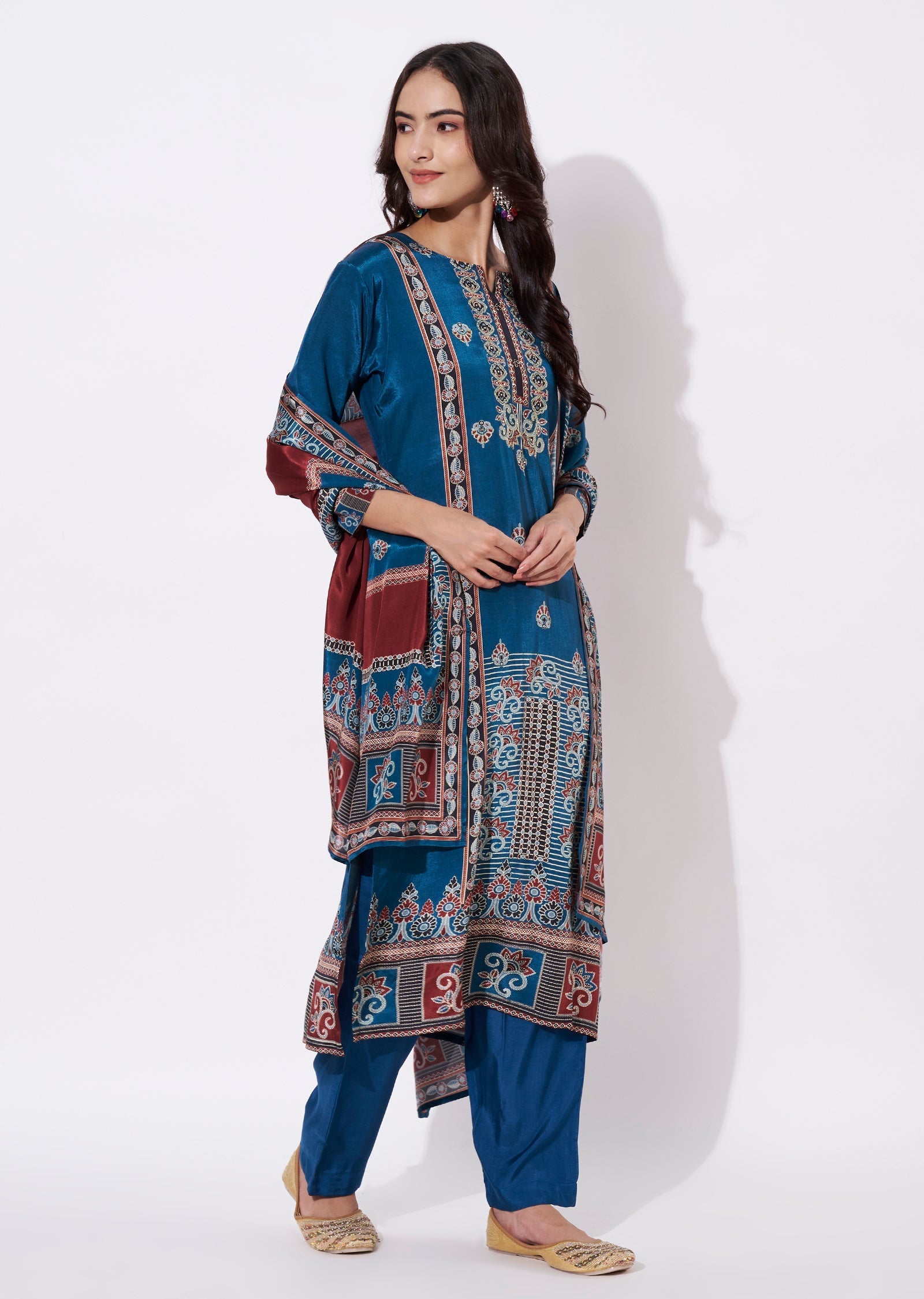 Teal Blue Muslin Straight cut suit