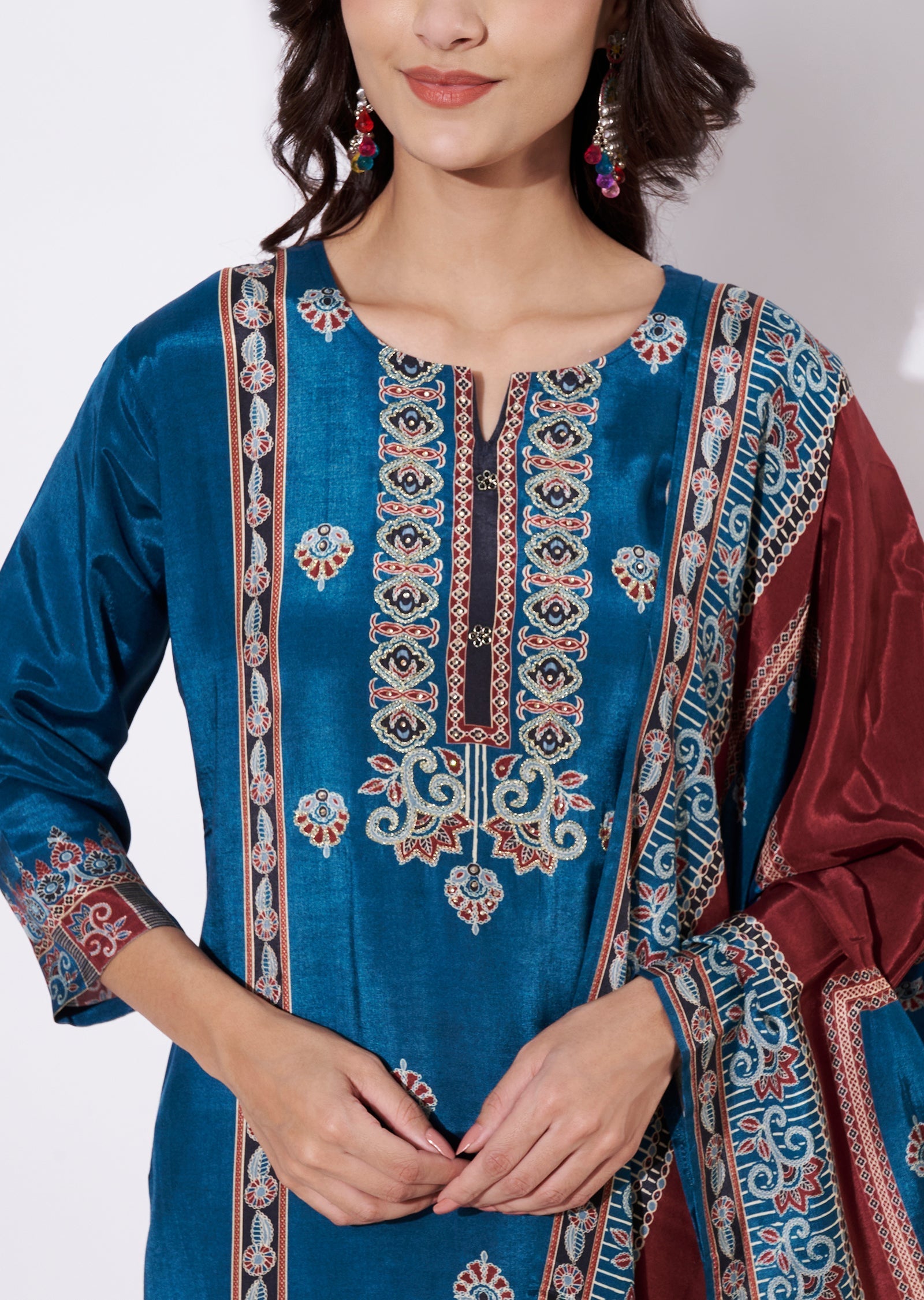 Teal Blue Muslin Straight cut suit