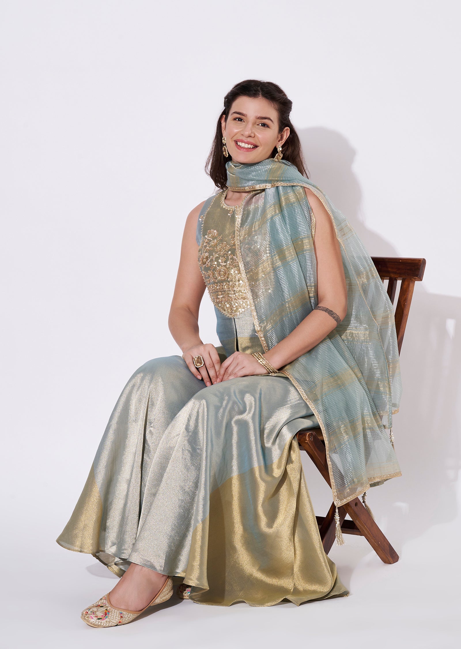 Two toned blue Tissue Sharara