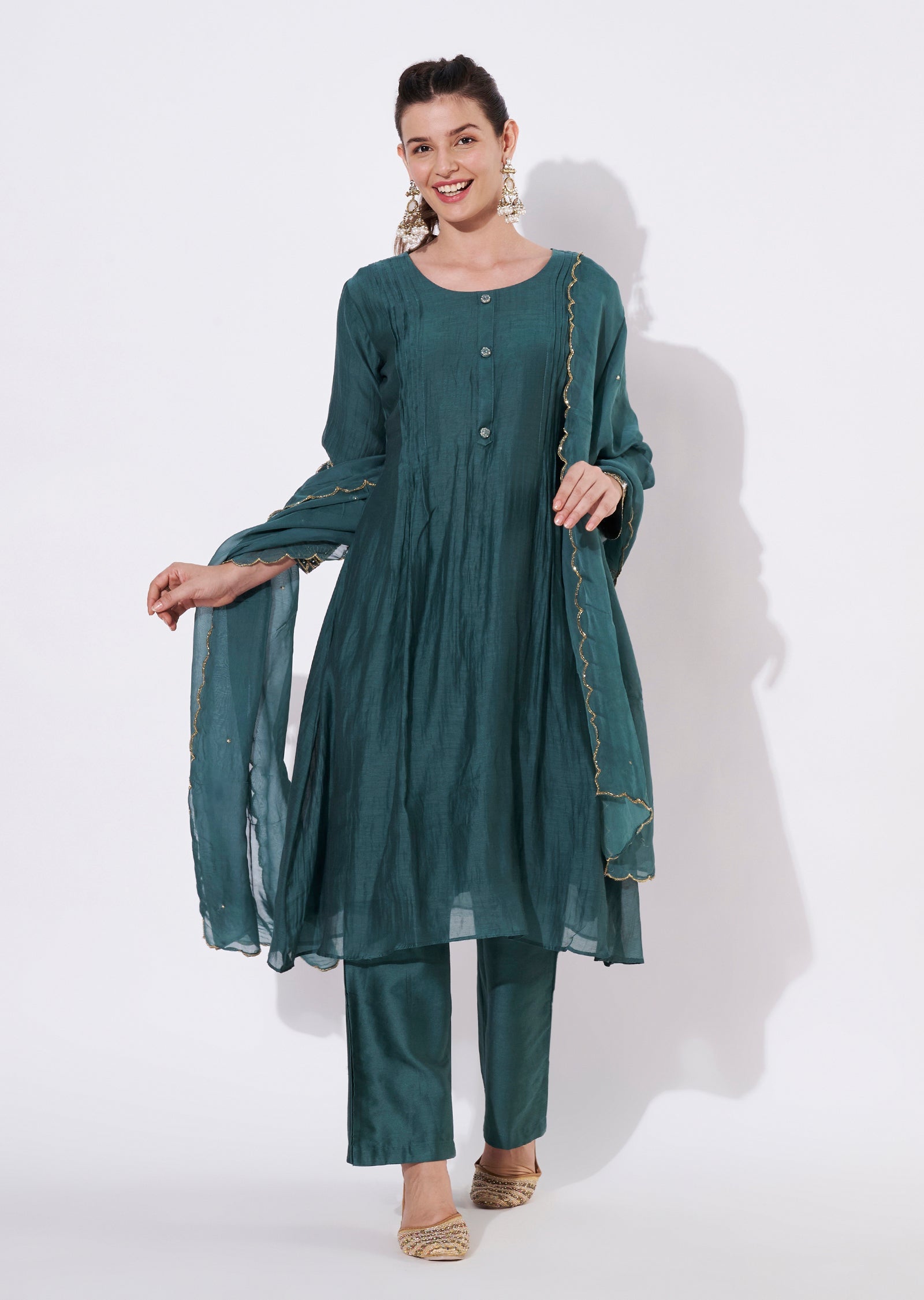 Dusty Green Silk Anarkali Suit