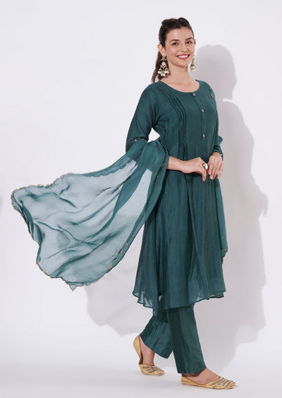 Dusty Green Silk Anarkali Suit