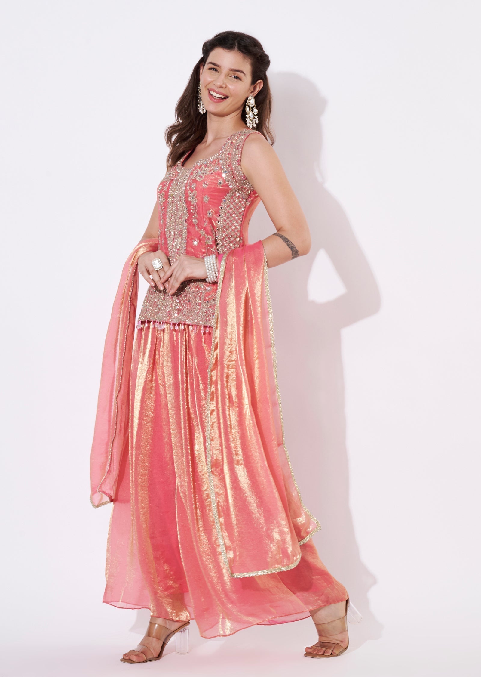 Pink Tissue Sharara Set