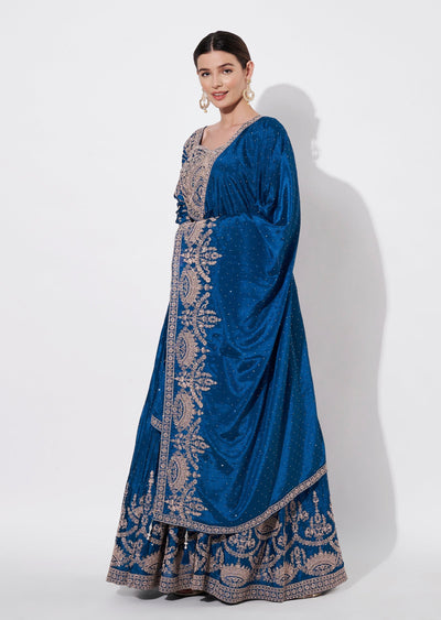 Teal Blue Silk Lehenga Set
