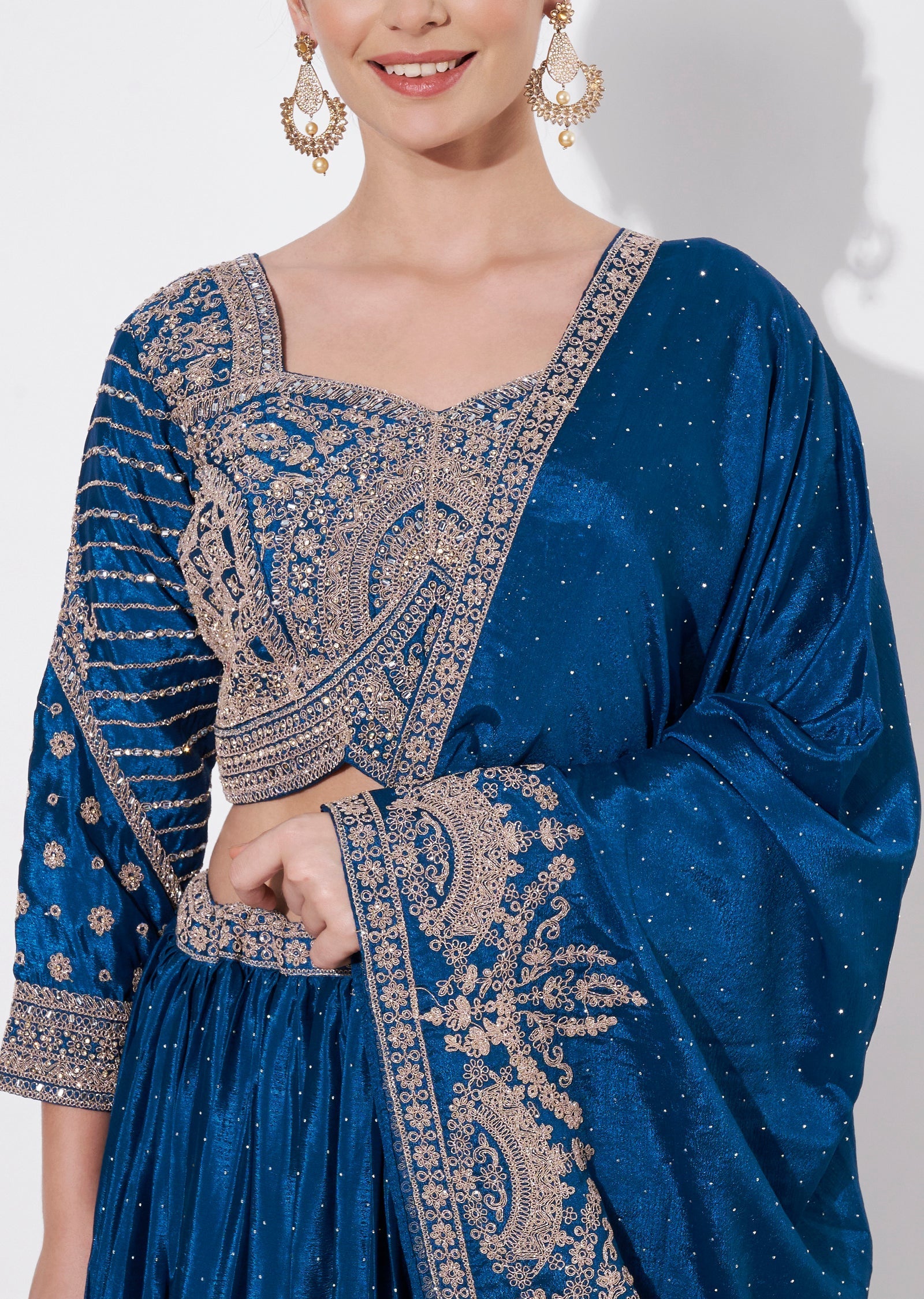 Teal Blue Silk Lehenga Set