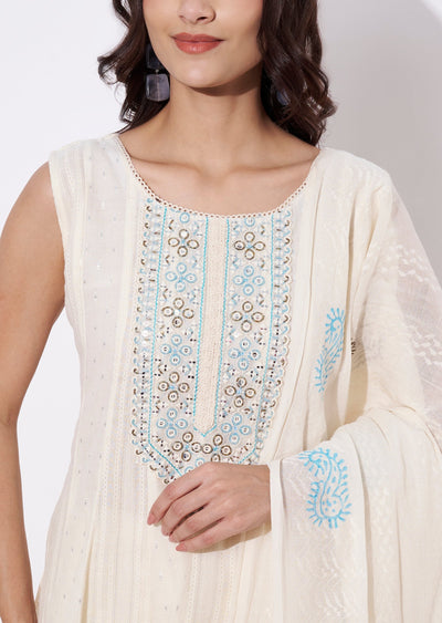Off White Cotton Anarkali Suit