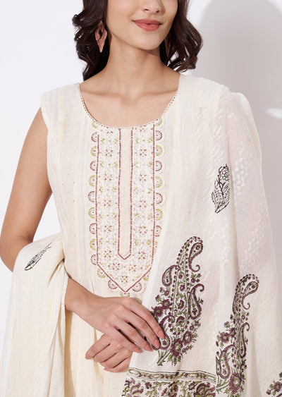 Off White Cotton Anarkali Suit