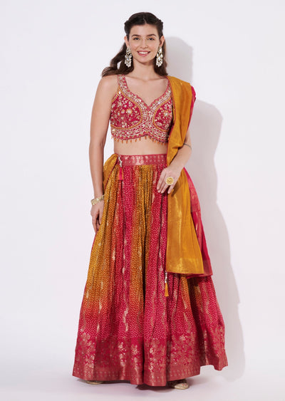 Red & mustard yellow lehenga