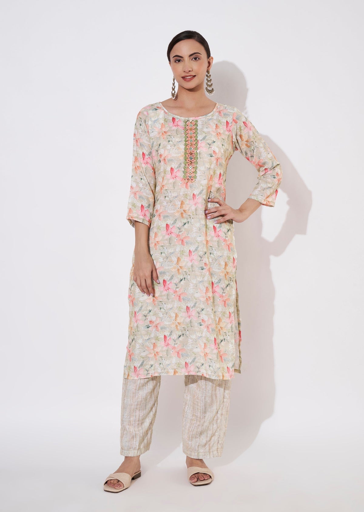 Pista Green Linen Cotton Kurti set