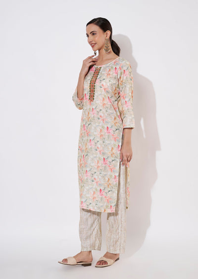 Pista Green Linen Cotton Kurti set