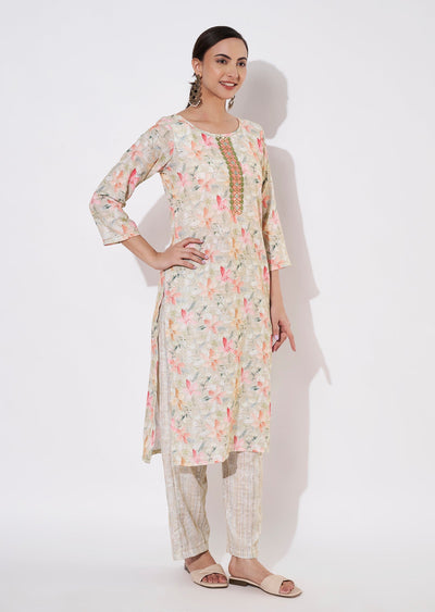 Pista Green Linen Cotton Kurti set