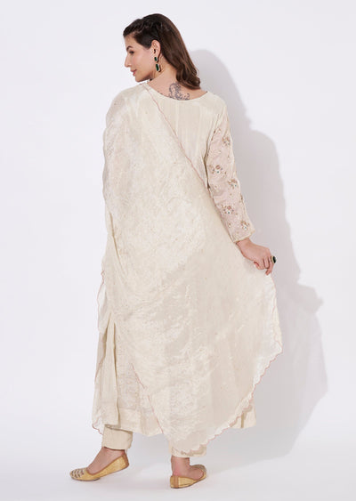 Two toned Cream Tissue Anarkali Suit