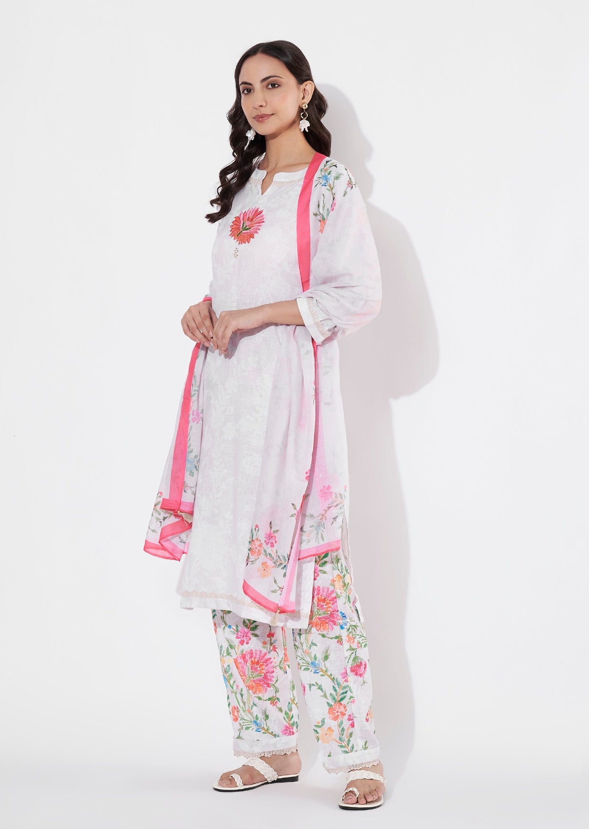 Beige Linen Cotton Straight cut suit
