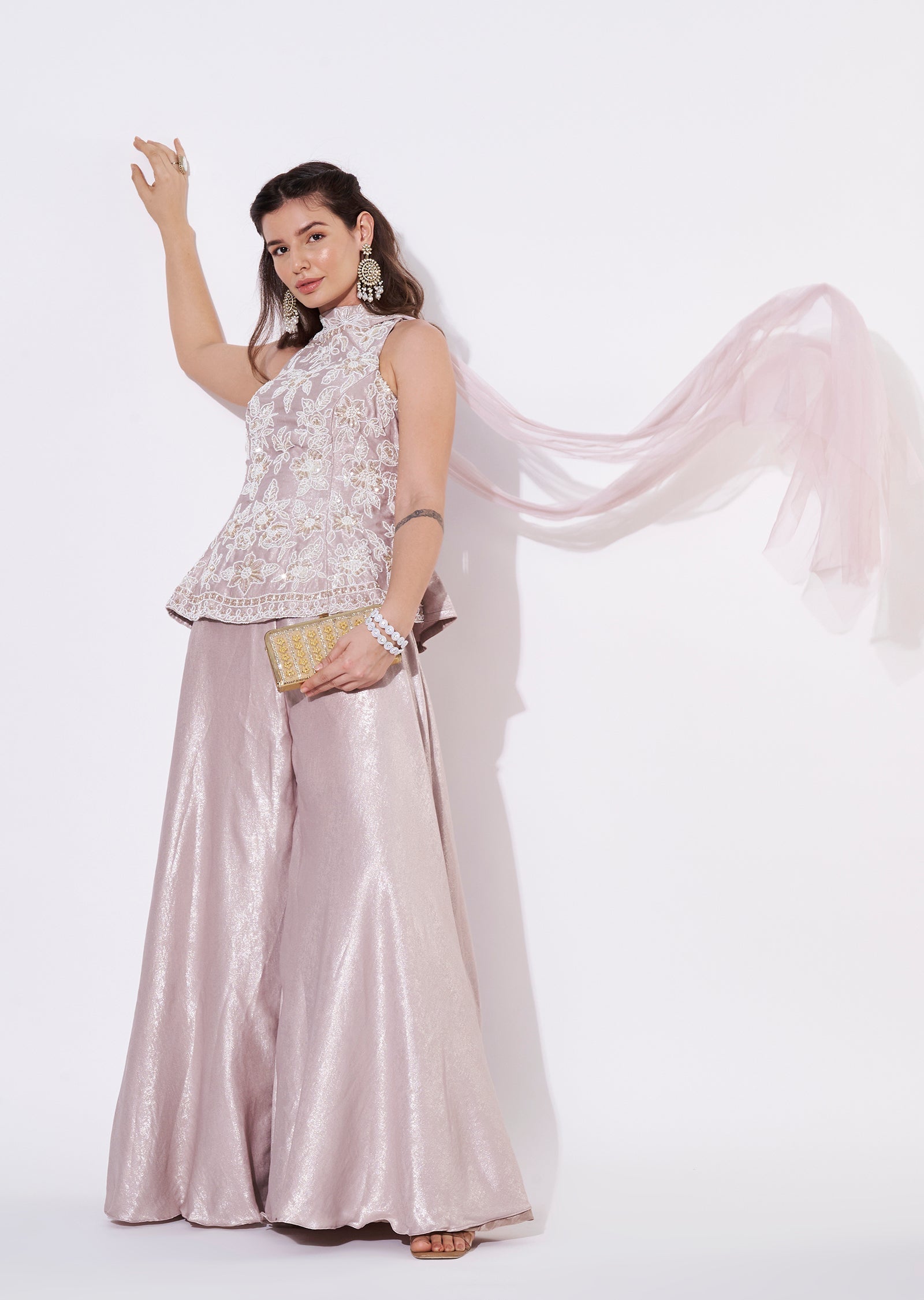 Pink halter neck Sharara Set