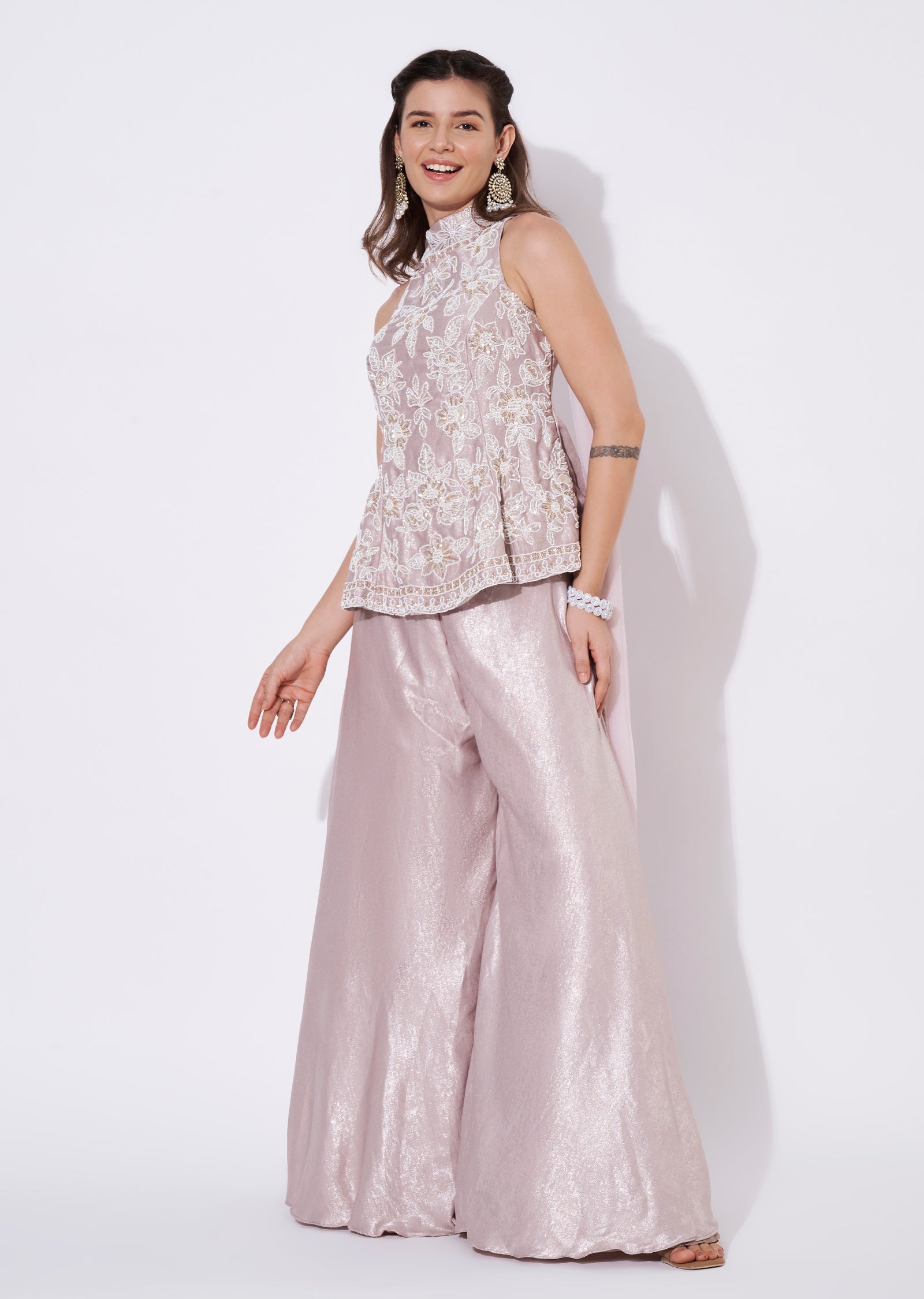 Pink halter neck Sharara Set