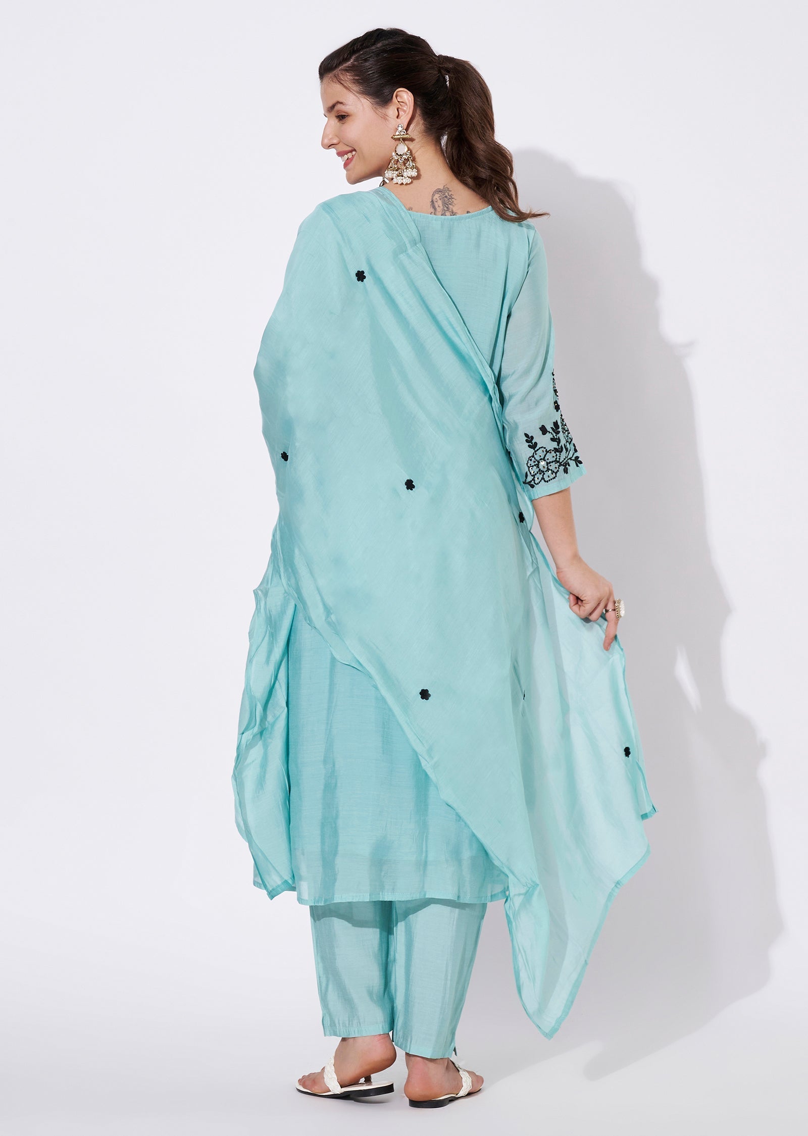 Dusty Blue Silk Anarkali Suit