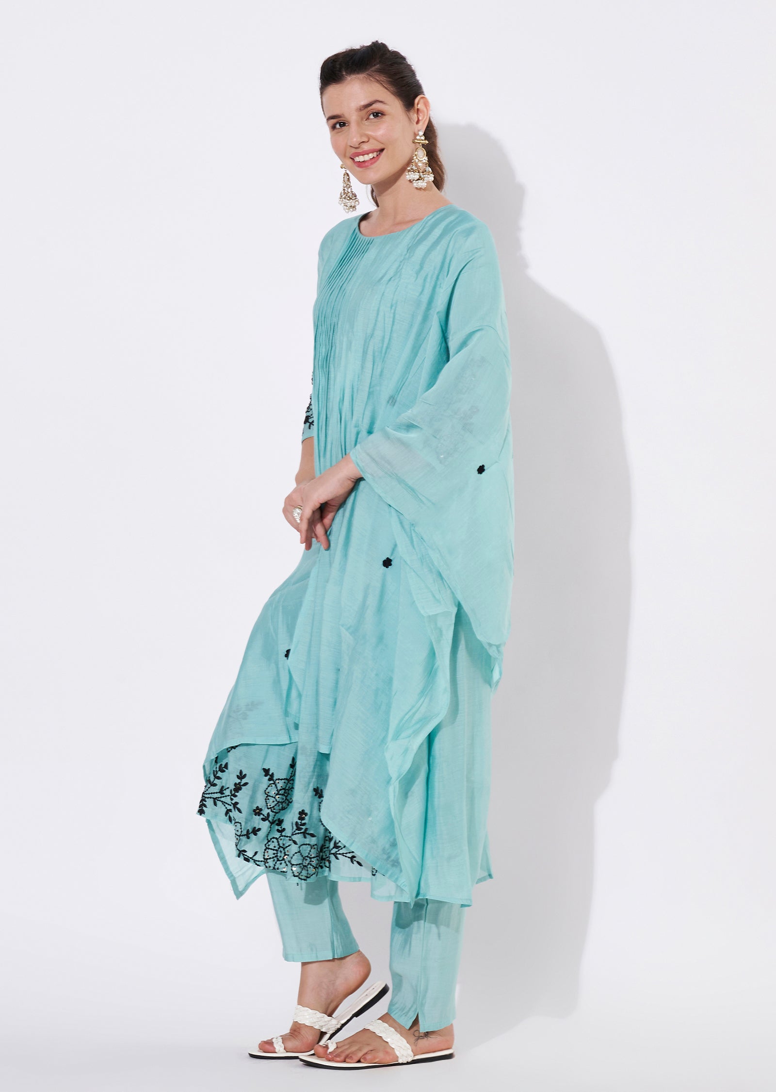 Dusty Blue Silk Anarkali Suit