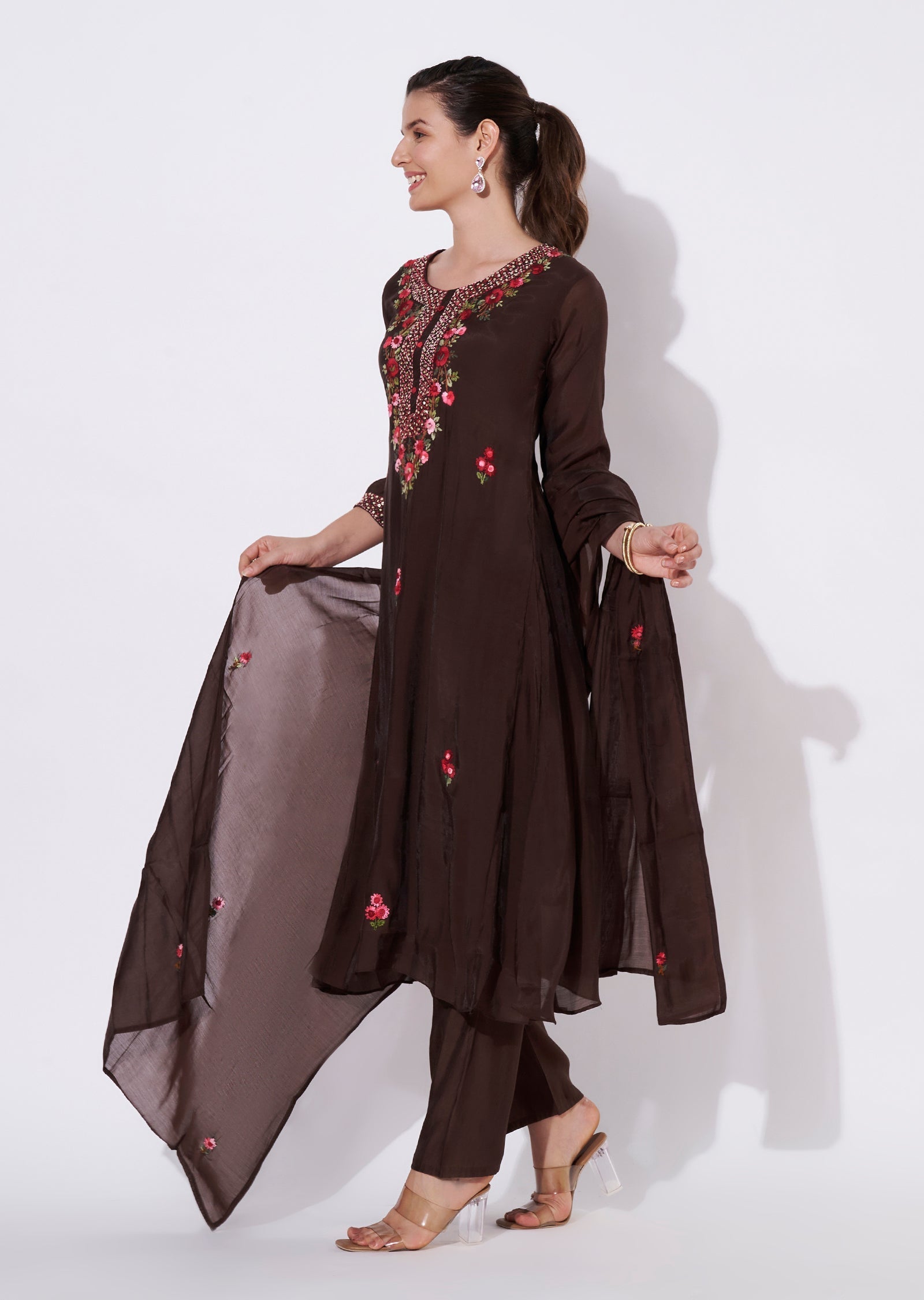 Brown Silk Anarkali Suit