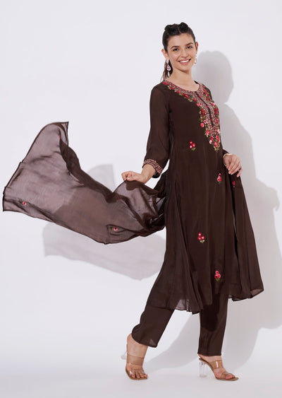 Brown Silk Anarkali Suit
