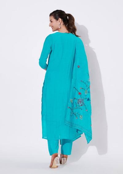 Rama Blue Silk Straight cut suit