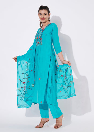 Rama Blue Silk Straight cut suit