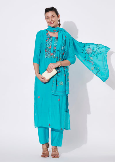 Rama Blue Silk Straight cut suit