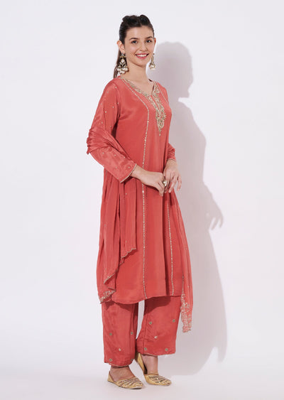 Peach Chinnon Straight cut suit