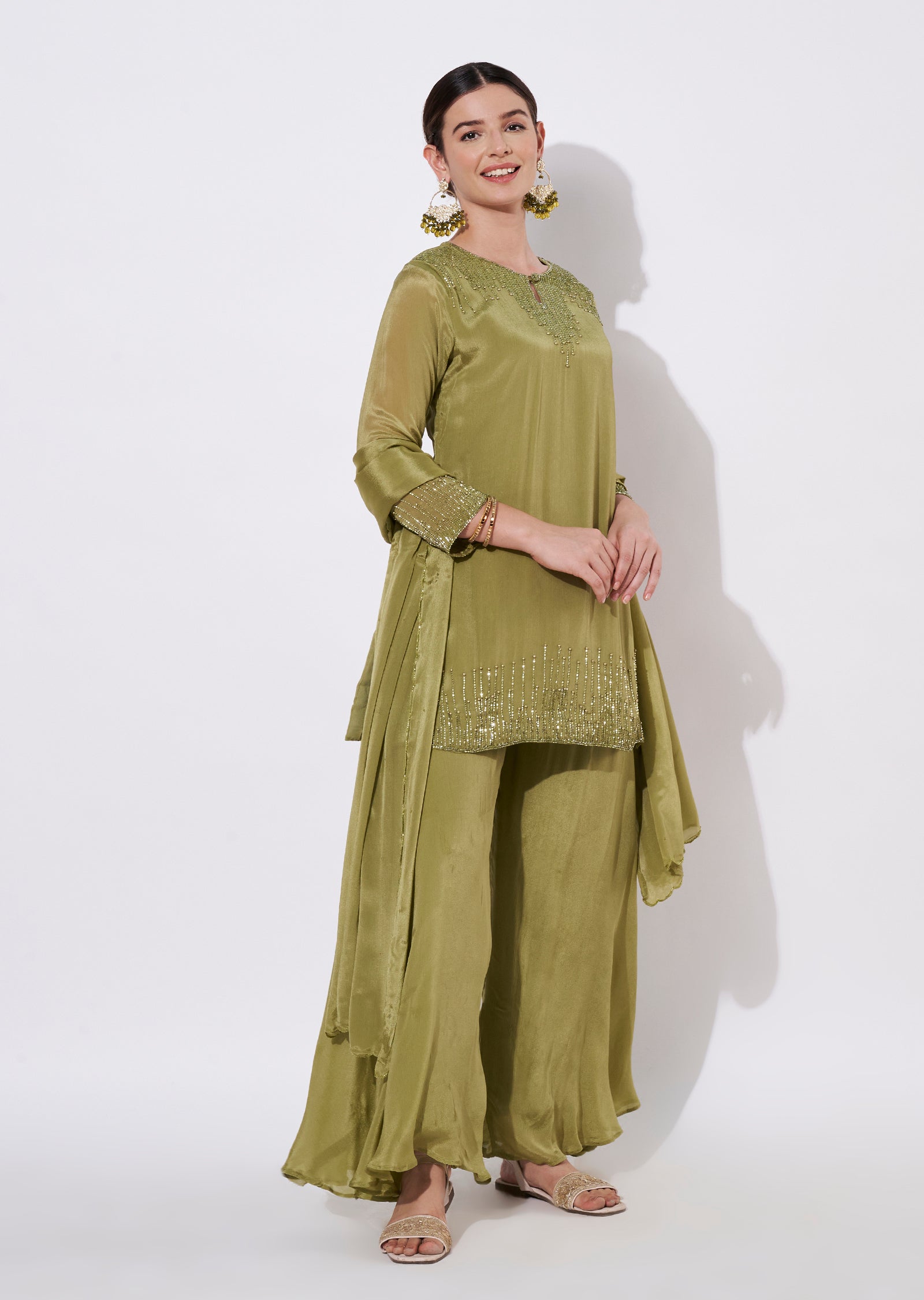 Light Green Silk Sharara Set