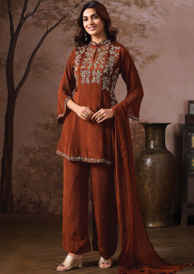 Brwon Chinnon Anarkali Suit