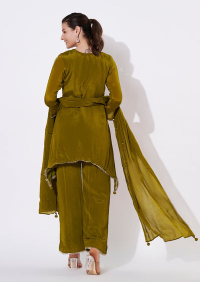 Mehndi Green Chinnon Anarkali Suit