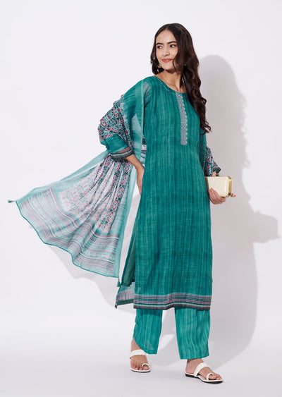 Dusty Green Tussar Straight cut suit