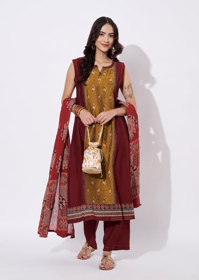 Maroon Gold Kurti Set