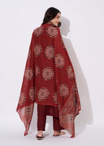 Maroon Gold Kurti Set