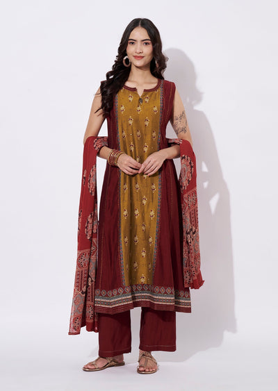 Maroon Gold Kurti Set