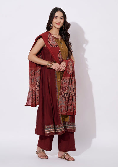 Maroon Gold Kurti Set