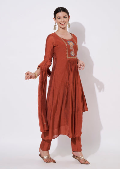 Rust Chinnon Anarkali Suit