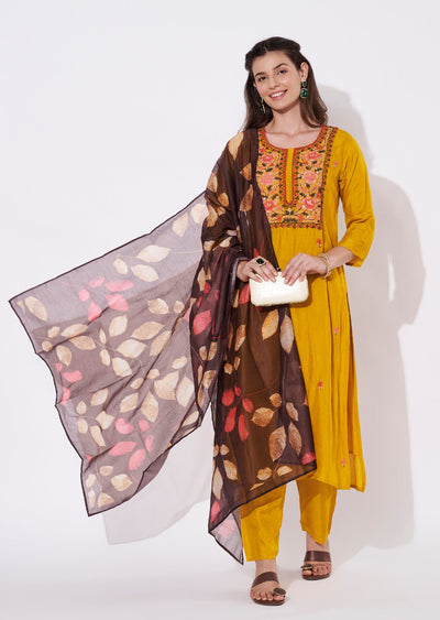Yellow Silk Straight cut suit