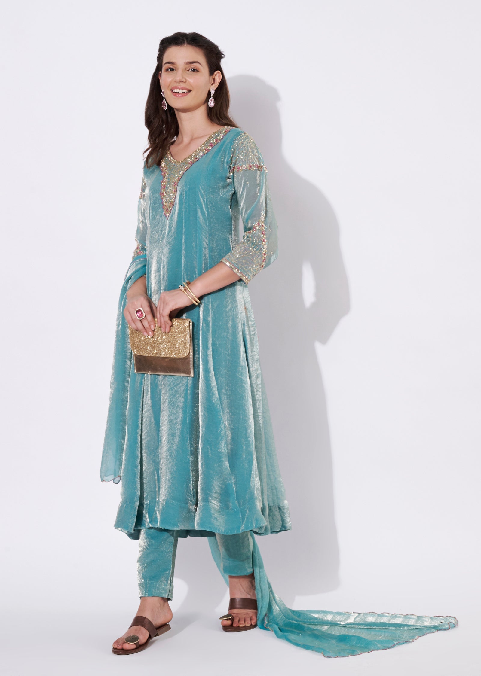 Dusty Green Jimmy Choo Anarkali Suit