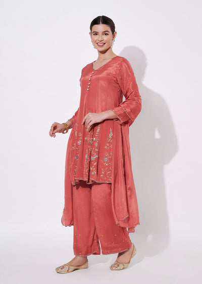Coral Silk Straight cut suit