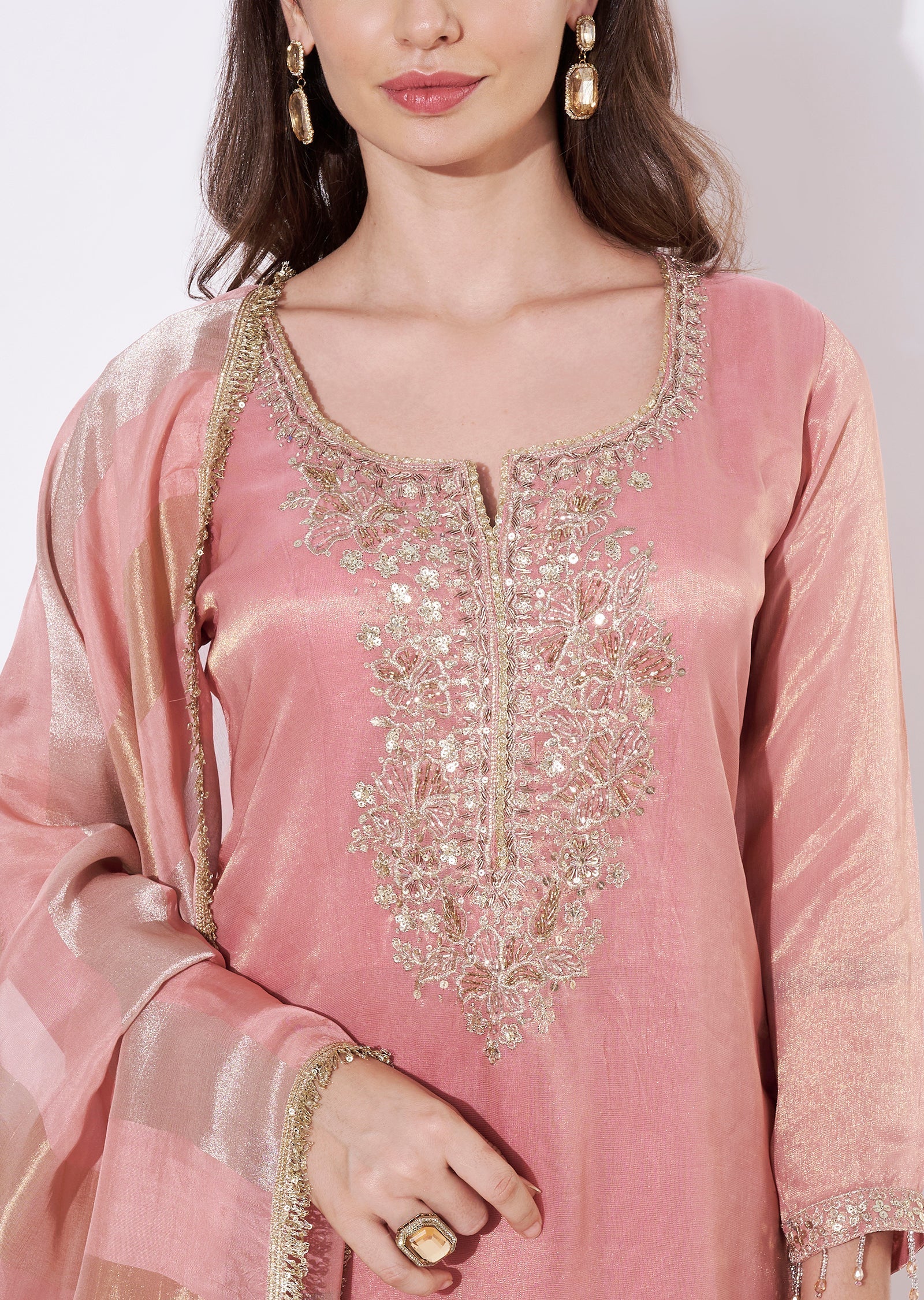 Onion Pink Tissue Sharara Set