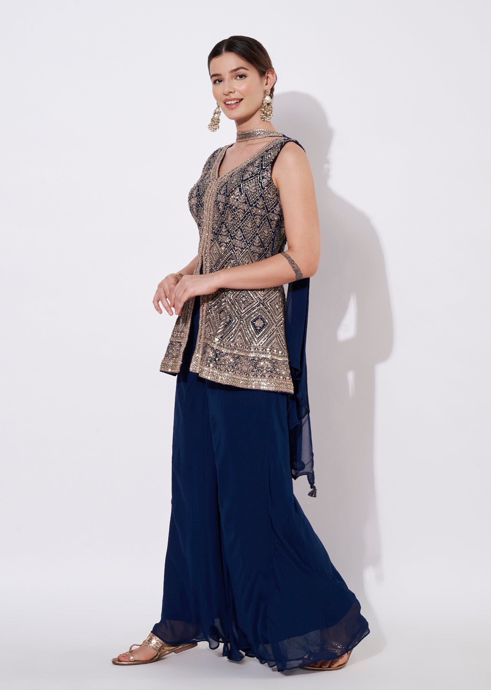 Blue Silk Sharara Set